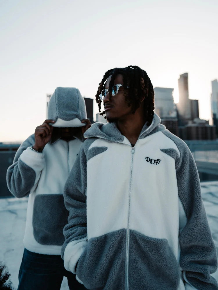 DCRB - Wolf Grey & White Sherpa Ninja Fleece - Image 6