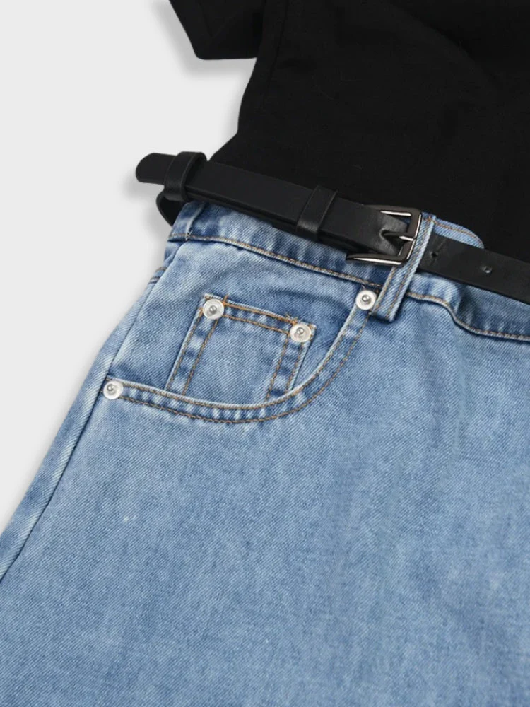 High Wait Half Denim Jeans - Image 7