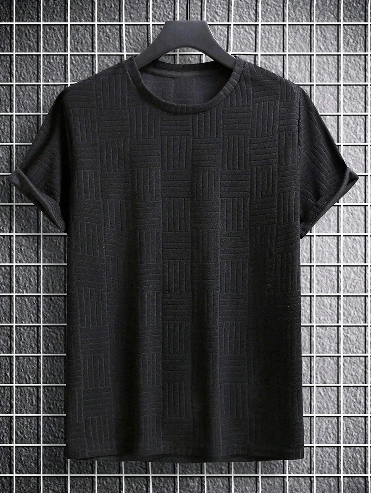 Mens Jacquard Towel Cloth Short Sleeves T-shirt - Image 11