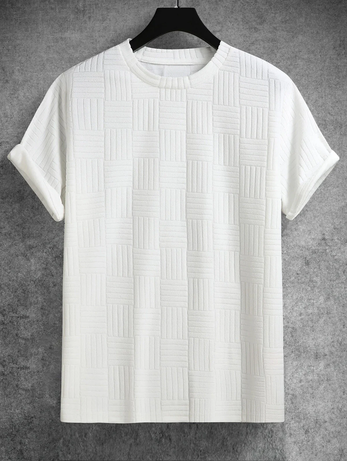 Mens Jacquard Towel Cloth Short Sleeves T-shirt - Image 6
