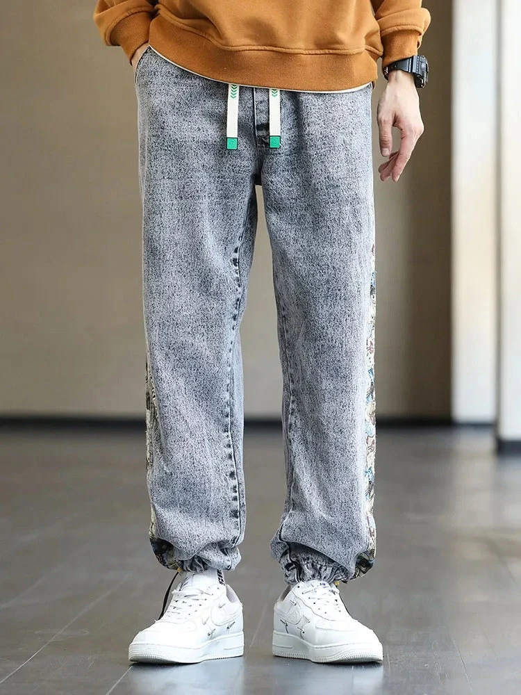 Patchwork Design Straight Jeans - Image 5